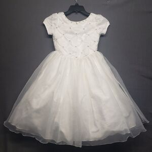 Girls' Formal Dress Size 7 White Sequins Bow Flower Girl Communion Christening